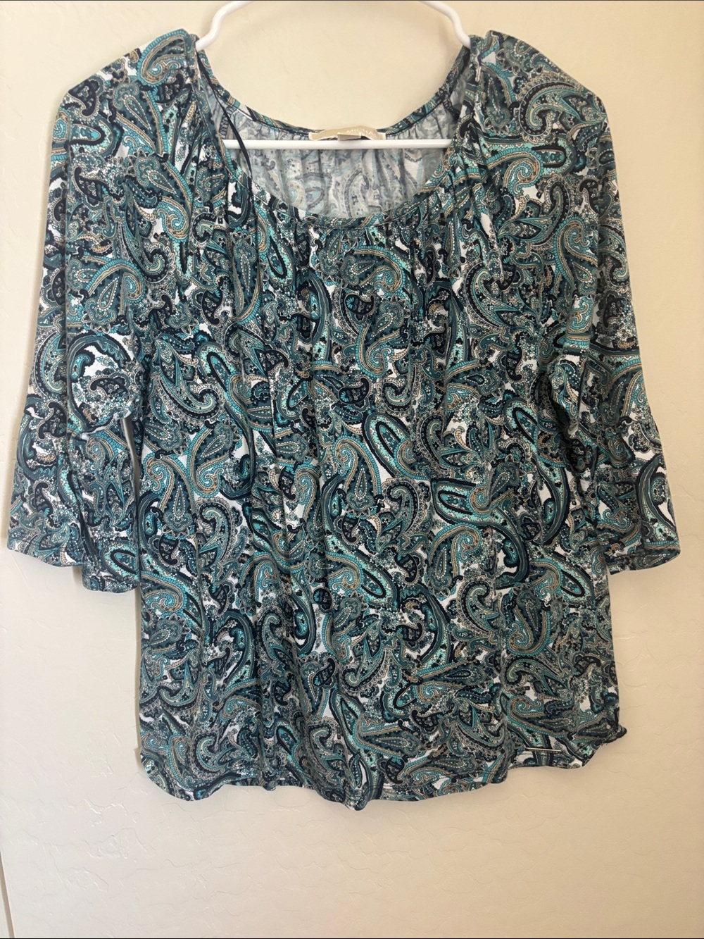 Michael Kors Teal and Black Paisley Scoop Neck Blouse